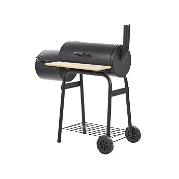 Charcoal Bbq Grill Black Steel With Lid Wheeled Cooking Grate Shelf Offset Smoker Modern Design Beliani