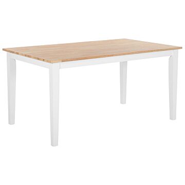 Dining Table Light Wood Tabletop Rubberwood White Legs 75 X 150 X 90 Cm Wooden Legs Kitchen Table Beliani