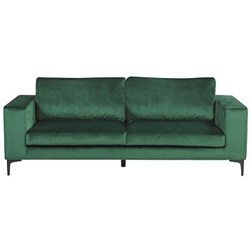 Sofa Green Velvet Fabric Upholstered 3 Seater With Track Arms Black Metal Legs Modern Living Room Beliani