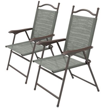 Outsunny 2 Pieces Folding Patio Camping Chairs Set, Sports Chairs For Adults With Armrest, Mesh Fabric Seat For Lawn