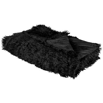 Bedspread Black Soft Fabric 150 X 200 Cm Faux Fur Blanket Beliani