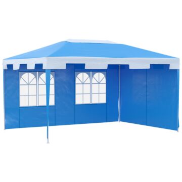 Outsunny 3 X 4 M Party Gazebo Marquee Garden Canopy Outdoor Bbq Tent Camping Patio Awning With 2 Sidewalls, Blue