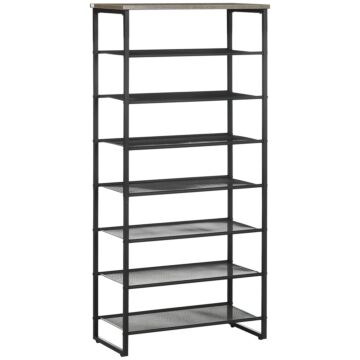 Homcom 8-tier Shoe Rack, Shoe Storage Organizer With Mesh Shelves Free Standing Shoe Shelf Stand For 21-24 Pairs Of Shoes For Entryway Black And Grey