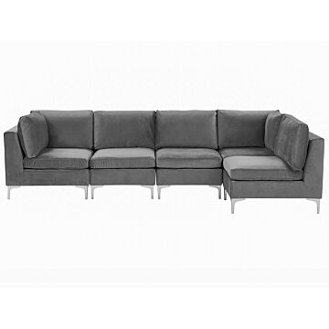 Left Hand Modular Corner Sofa Grey Velvet 5 Seater L-shaped Silver Metal Legs Glamour Style Beliani
