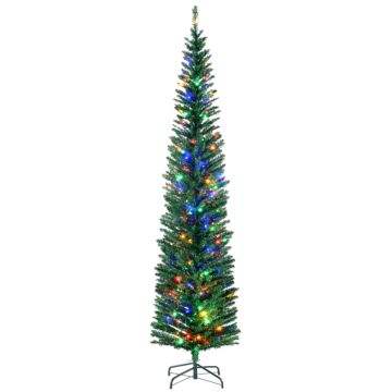 Homcom 7.5' Artificial Prelit Christmas Trees Holiday Décor With Colourful Led Lights, Pencil Shape, Steel Base