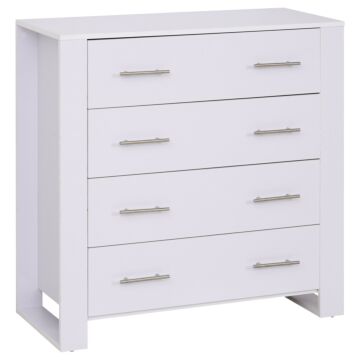Homcom 4-drawer Chest Of Drawers, Storage Organizer Unit With Metal Handles Base Freestanding Unit Furnishing Living Room, White