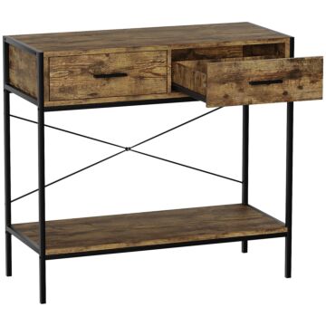 Vida Designs Brooklyn 2 Drawer Console Table, Dark Wood