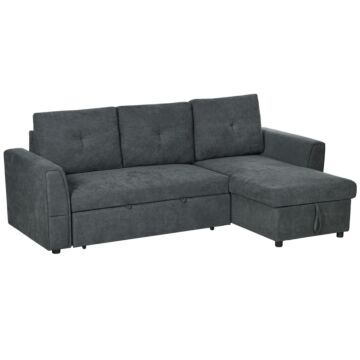 Homcom 3 Seater Sofa Bed, L-shaped Corner Sofa, Pull Out Sofa With Storage, Convertible Click Clack Settee Sectional Sleeper Futon, Dark Grey