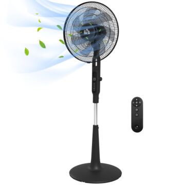 Homcom Dc Pedestal Fan, 17.5'' Standing Fan W/ 28 Speeds, 3 Modes, 75° Oscillation, 12-hour Timer, Adjustable Height, Mosquito Repellent Function, Black