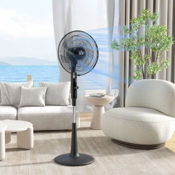 Homcom Dc Pedestal Fan, 17.5'' Standing Fan W/ 28 Speeds, 3 Modes, 75° Oscillation, 12-hour Timer, Adjustable Height, Mosquito Repellent Function, Black