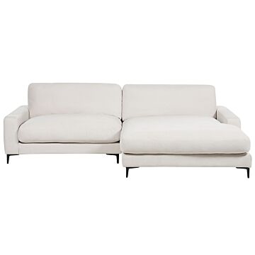 Left Hand Corner Sofa Off-white Fabric Polyester Metal Black Legs 190 X 272 X 83 Cm Upholstered Finished Back 3 Seater L-shaped Modern Style Living Room Beliani