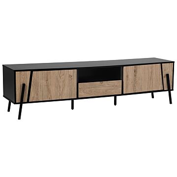Tv Stand Light Wood And Black Metal Legs For Up To 76 ʺ With 1 Drawer And 2 Cabinets Industrial Style Beliani