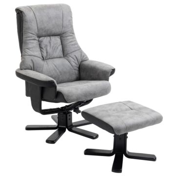 Homcom Fabric Recliner Sofa Armchair With Footstool Swivel Sofa Grey