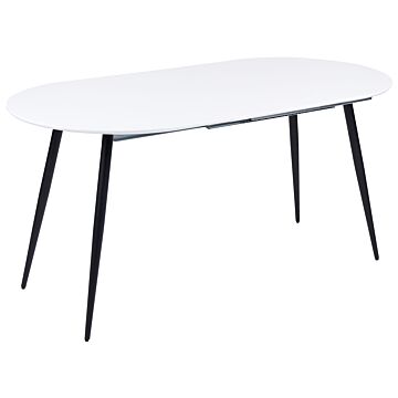 Dining Table White Mdf Black Steel Legs 120/160 X 80 Cm Extendable Top Oval Modern Design Beliani