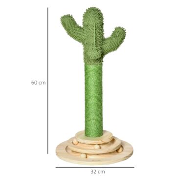 Pawhut Cat Tree Cactus-shaped Tower Kitten Furniture With Sisal Scratching Post Hanging Ball Funny Cat Ball Platform 32 X 32 X 60cm Green