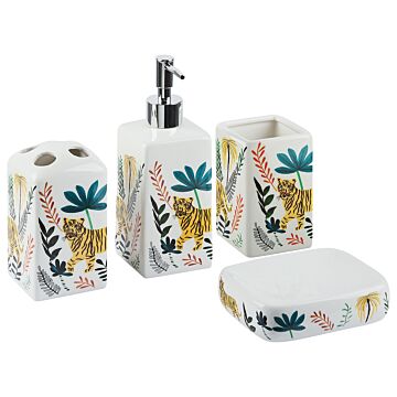 Bathroom Accessories Set Multicolour Dolomite Boho Soap Dispenser Soap Dish Toothbrush Holder Container Beliani