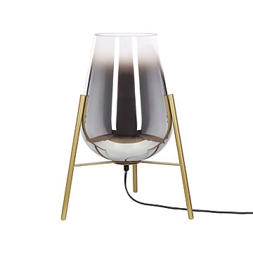 Table Lamp Gold Steel And Glass Shade Round Night Lamp Desk Light Modern Glam Design Beliani