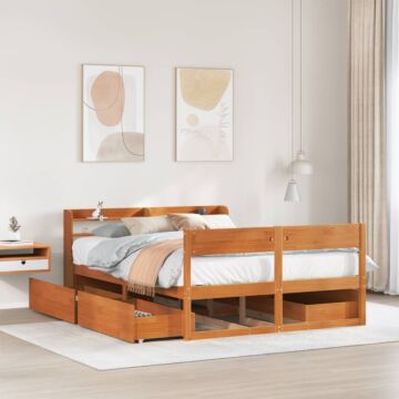 Vidaxl Bed Frame Without Mattress Wax Brown 140x190 Cm Solid Wood Pine