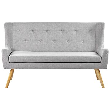 Kitchen Sofa Grey Polyester Fabric Upholstery 2-seater Wingback Tufted Light Wood Legs Beliani