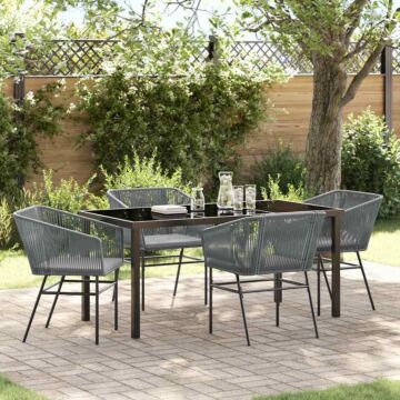Vidaxl Set Of 3 Grey Pe Rattan, Powder-coated Steel Standard