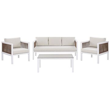 5-seater Garden Sofa White And Brown Aluminium 5 Seater With Cushions Modern Beliani