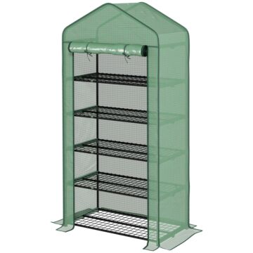 Outsunny 5 Tier Widened Mini Greenhouse With Reinforced Pe Cover, Portable Indoor Outdoor Green House With Roll-up Door And Wire Shelves, 193h X 90w X 49dcm, Green