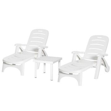 Outsunny 3pcs Garden Furniture Set Outdoor Furniture Set Dining Table, 2 Lounge Chairs And 1 Garden Side Table White