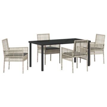 Vidaxl 5 Piece Garden Dining Set With Cushions Light Grey Poly Rattan