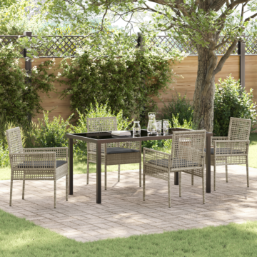Vidaxl 5 Piece Garden Dining Set With Cushions Light Grey Poly Rattan