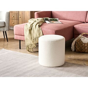 Pouffe White Boucle Round 39 X39 X 41 Cm Footstool Accent Upholstery Modern Living Room Bedroom Furniture Beliani