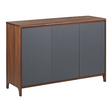 Sideboard Dark Wood With Grey Engineered Wood 3-door Cabinet Retro Modern Beliani
