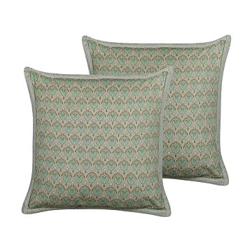 Decorative Cushions Cotton Leaf Pattern 45 X 45 Cm Removable Cover Zipper Decor Accessories Beliani