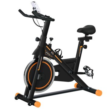 Homcom Exercise Bike, Indoor Cycling Bike For Home Use, Stationary Bike With Lcd Display And Heart Rate Sensor, Static Fitness Bike For Home, Gym, Office, Cardio Workout, Orange
