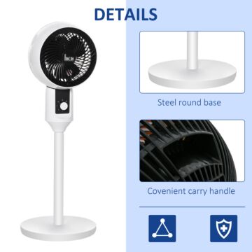 Homcom 32'' Air Circulator Fan 3 Speed, 70° Oscillation 90° Vertical Tilt, Round Base, Carry Handle, For Living Room, Bedroom, Office, Black And White