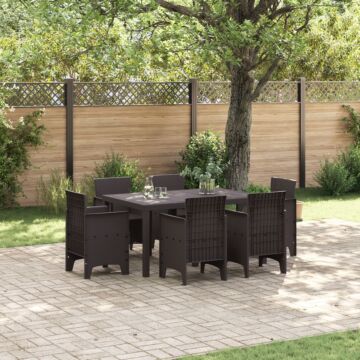 Vidaxl 7 Piece Garden Dining Set Brown Poly Rattan
