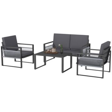 Outsunny Four-piece Aluminium Garden Dining Set, With Cushions