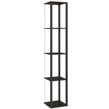 Homcom Rgb Led Floor Lamp With Shelves, Modern Dimmable Standing Lamp With Remote Control, Adjustable Brightness & Speed For Living Room, Bedroom, Office, Black