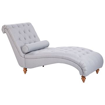 Chaise Lounge Grey Fabric Chesterfield Buttoned Modern Living Room Chaise Wooden Legs Beliani