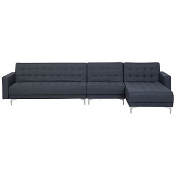 Corner Sofa Bed Dark Grey Tufted Fabric Modern L-shaped Modular 5 Seater Left Hand Chaise Longue Beliani