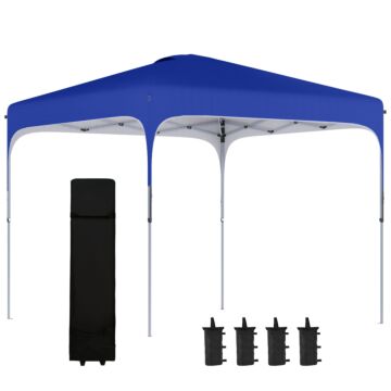 Outsunny 3x3m Pop Up Gazebo Height Adjustable Foldable Canopy Tent W/ Carry Bag, Wheels And 4 Leg Weight Bags, Blue