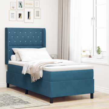 Vidaxl Box Spring Bed With Mattress Dark Blue 100x200 Cm Velvet