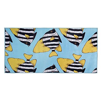 Area Rug Green And Yellow Printed Fish 80 X 150 Cm Low Pile For Children Beliani
