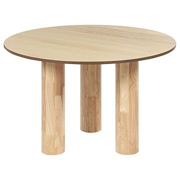 Dining Table Light Wood Mdf Tabletop Rubberwood Legs ⌀ 120 Cm Modern Rustic Style Beliani