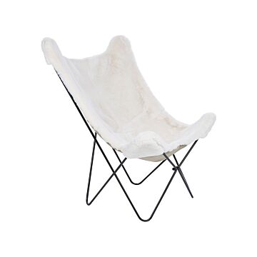 Armchair White Polyester Faux Fur Metal Hairpin Legs Butterfly Accent Chair Traditional Retro Living Room Bedroom Beliani