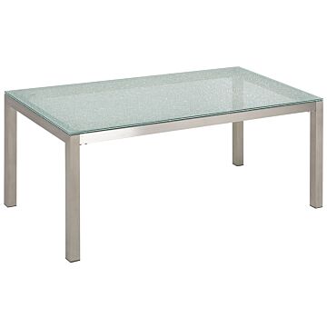 Garden Table Cracked Glass Table Top 180 X 90 Cm 6 Seater Steel Frame Beliani