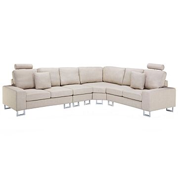 Corner Sofa Beige Fabric Upholstery Left Hand Orientation With Adjustable Headrests Beliani
