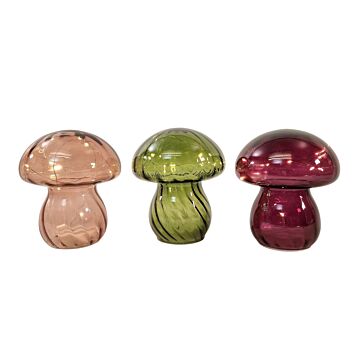 Coloured Glass Mushroom L.e.d Light Set Of 3 G/p/p