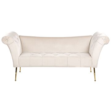 Chaise Lounge Cream Beige Velvet Upholstery Tufted Double Ended Seat With Metal Gold Legs Beliani