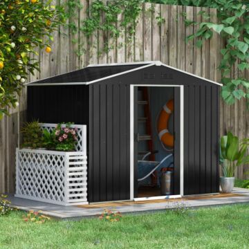 Outsunny 8 X 6ft Garden Storage Shed Double Door Ventilation Windows Sloped Roof Outdoor Equipment Tool, Grey