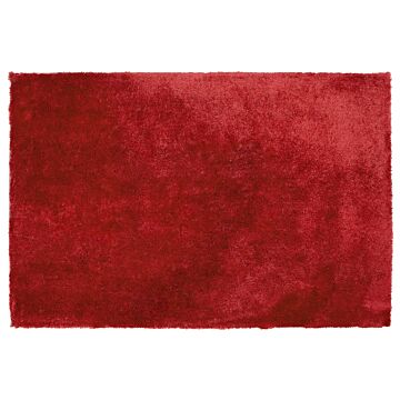 Shaggy Area Rug Red Cotton Polyester Blend 160 X 230 Cm Fluffy Dense Pile Beliani